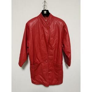 Vintage Donna Pelle Leather Coat Womens Large Red 3/4 Sleeve Button Pockets